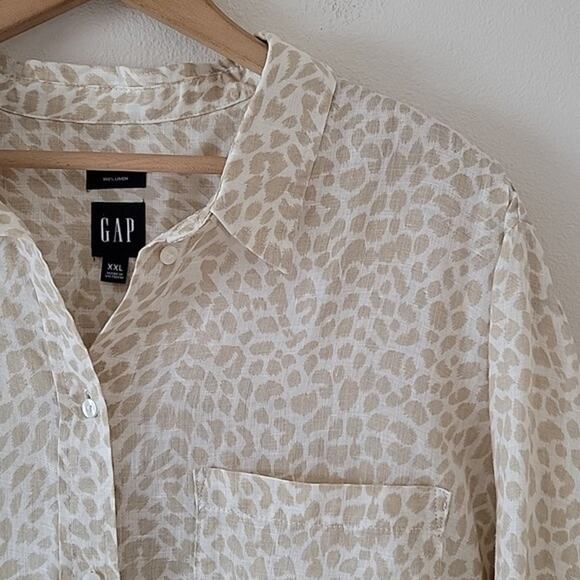 Gap 100% Linen Light Leopard Long Sleeve Boyfriend Shirt Size XXL - Picture 2 of 7